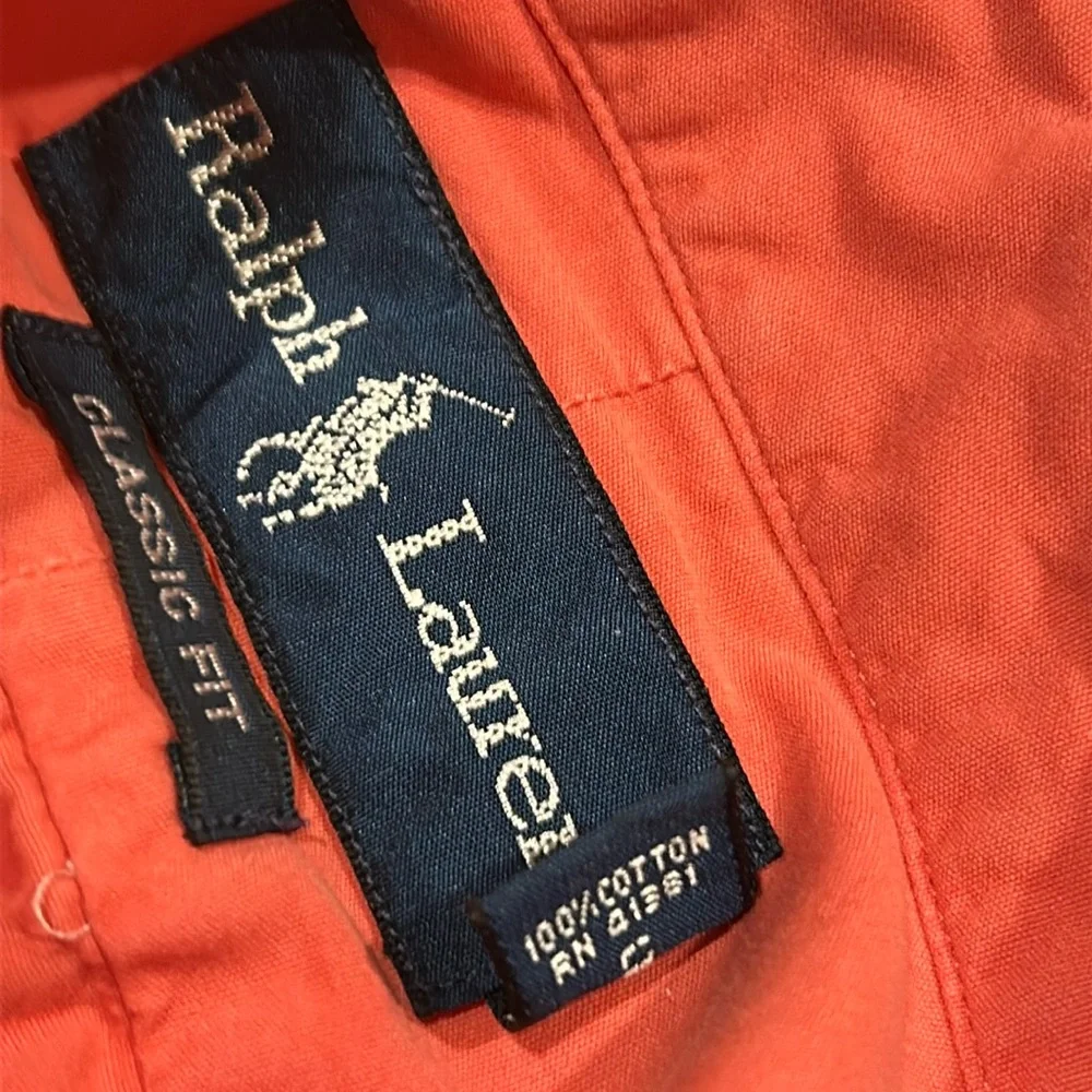 Ralph Lauren mens Classic Fit Button Down Short Sleeve Shirt size L coral pink